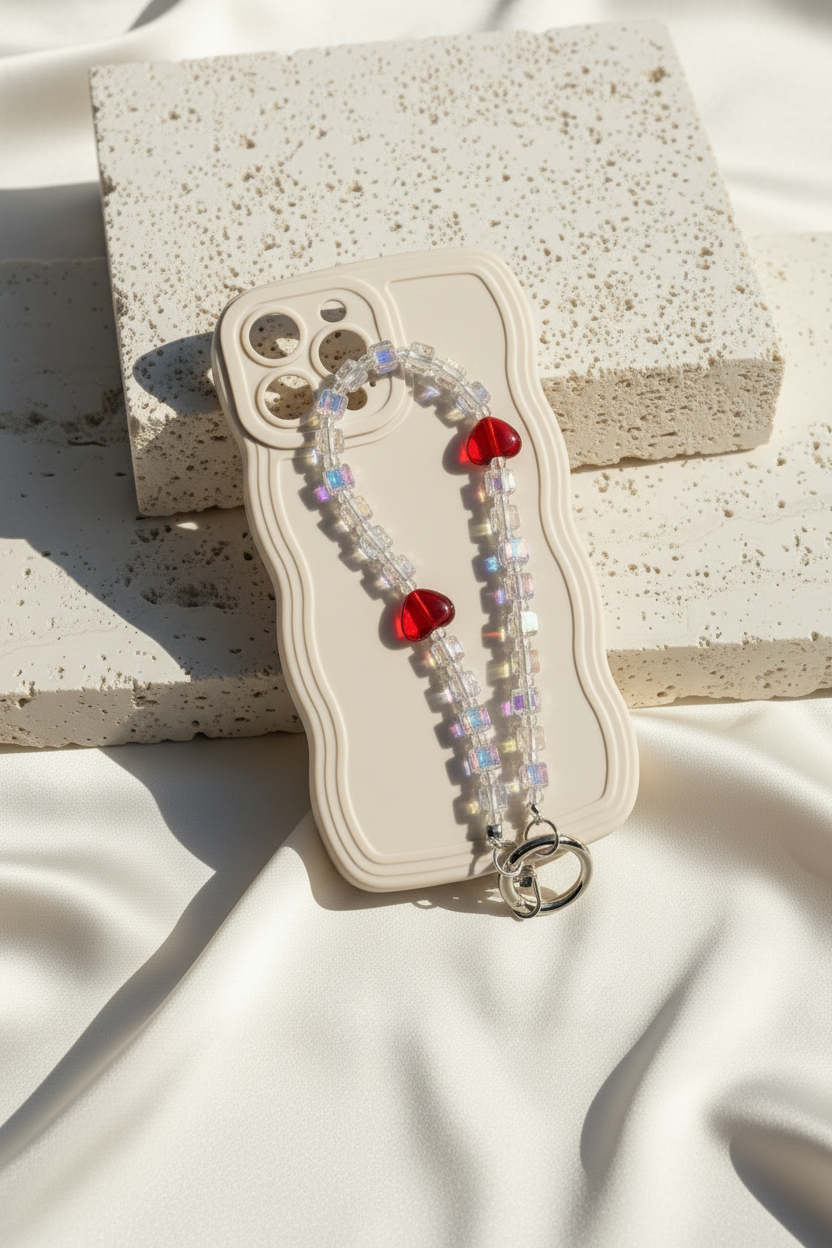 Iridescent Clear Heart Phone Charm