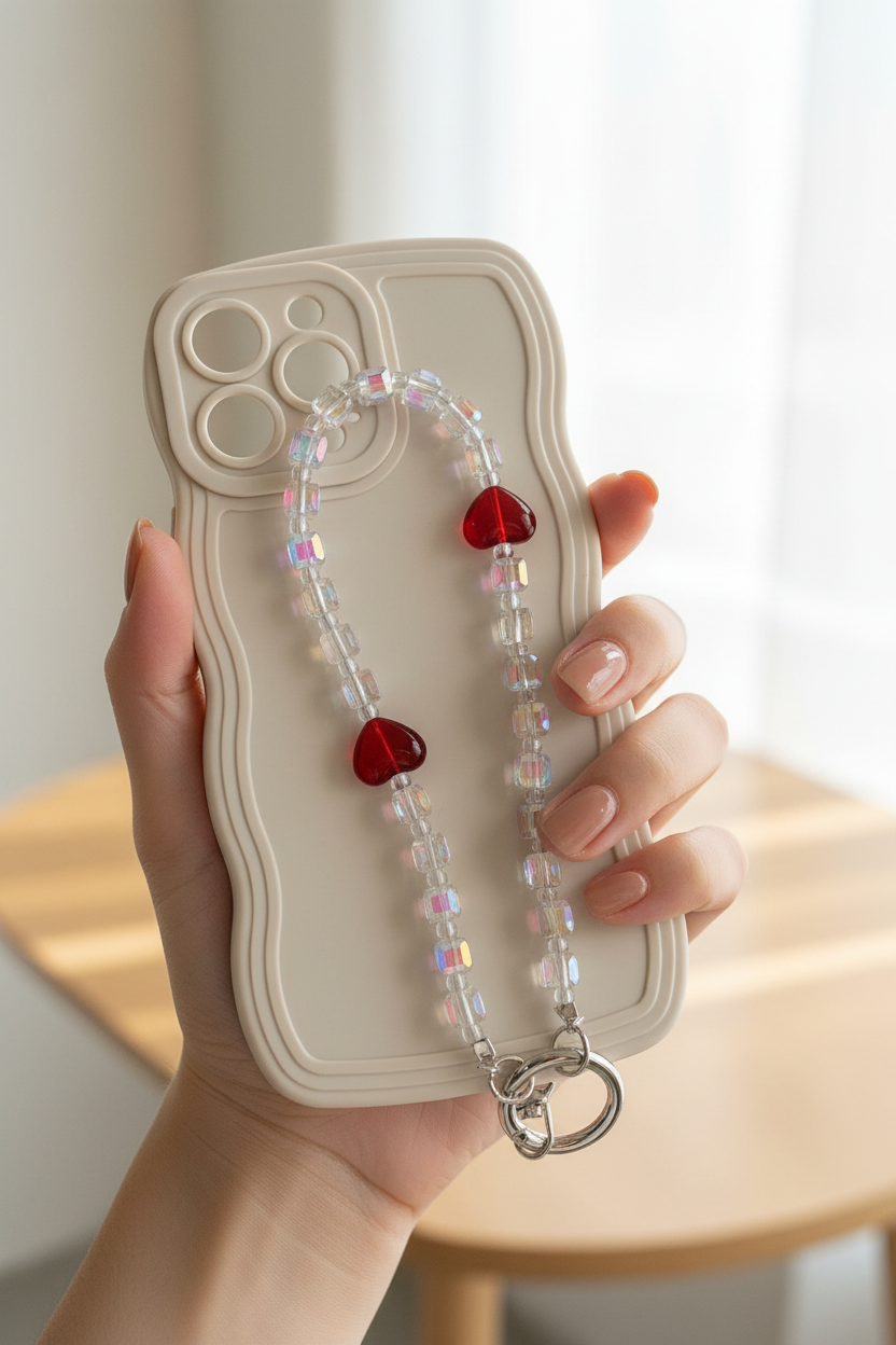Iridescent Clear Heart Phone Charm