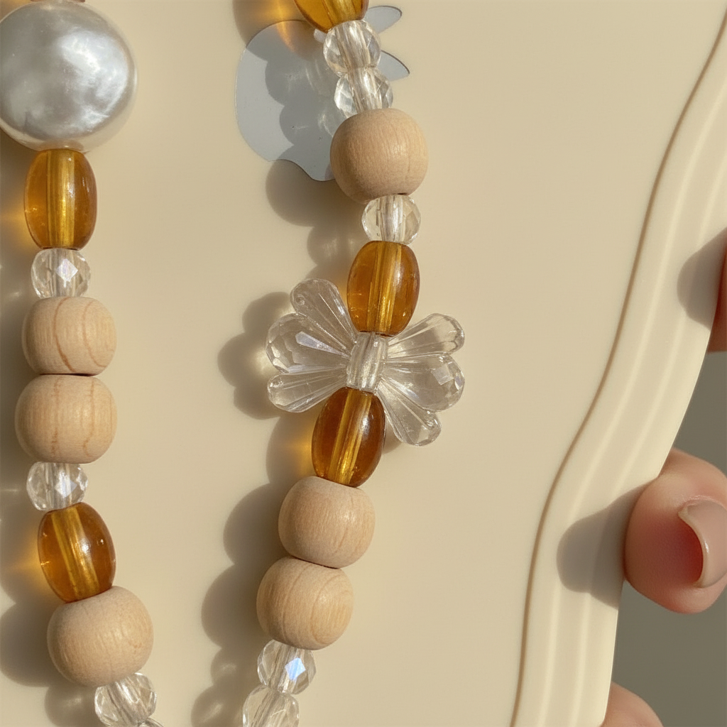 Amber & Wooden Phone Strap