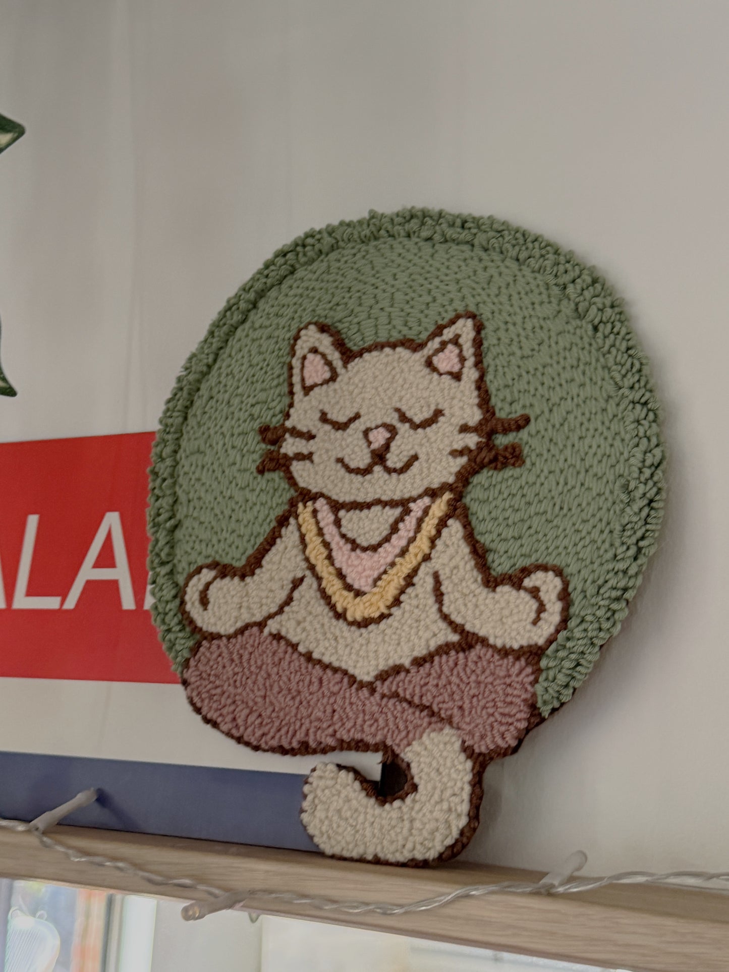 Meditating Cat Punch Needle Wall Art