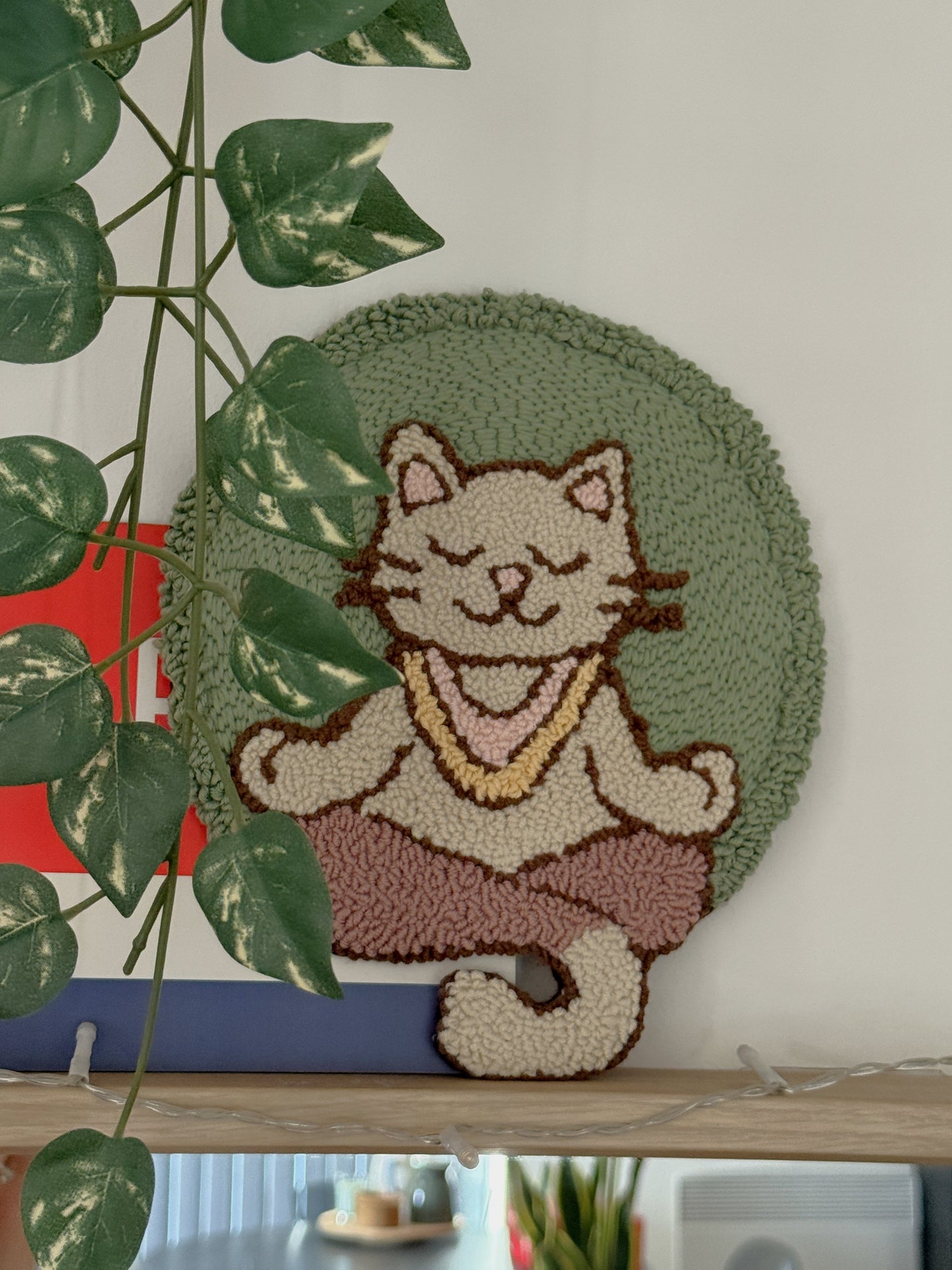 Meditating Cat Punch Needle Wall Art