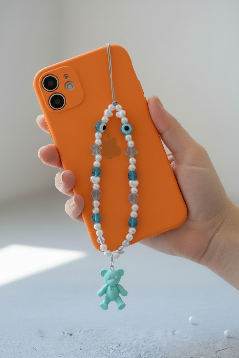 Blue Teddy Bear Phone Charm