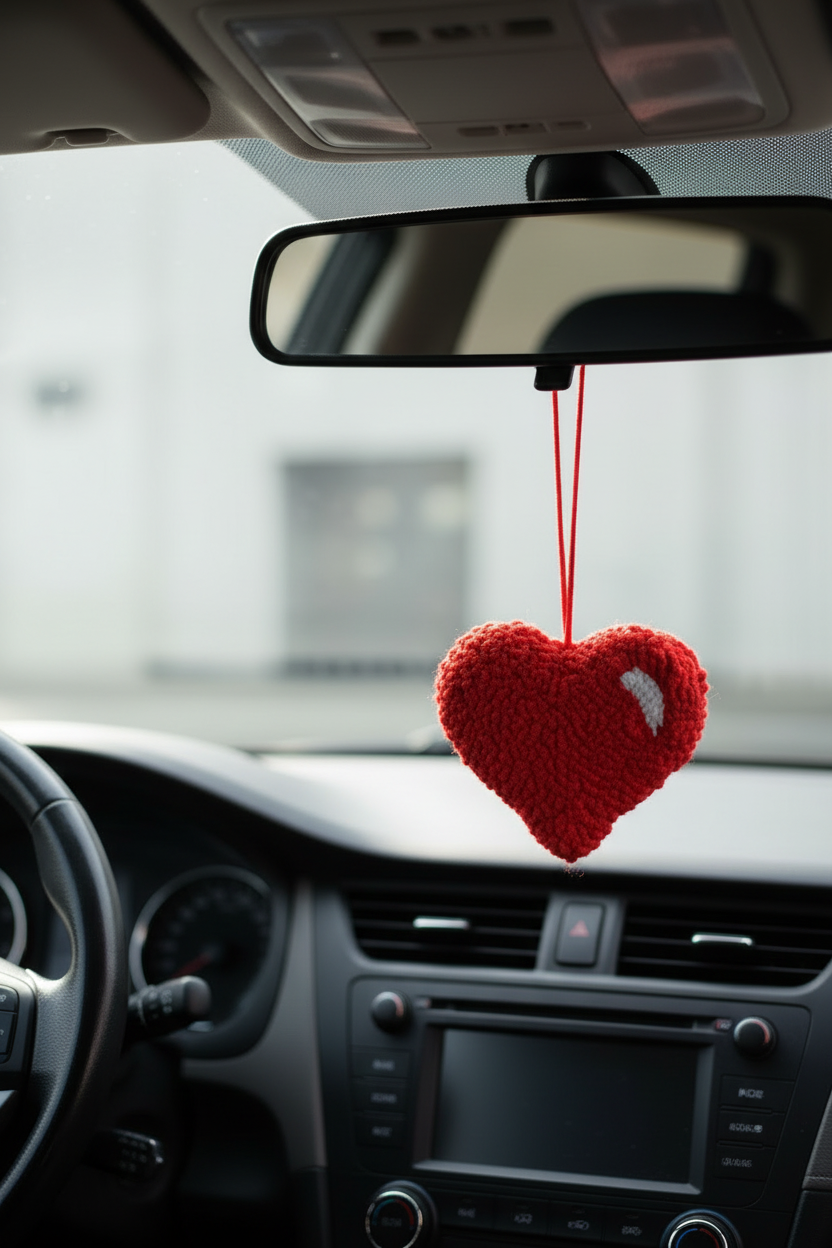 Red Heart Tufted Bag Charm