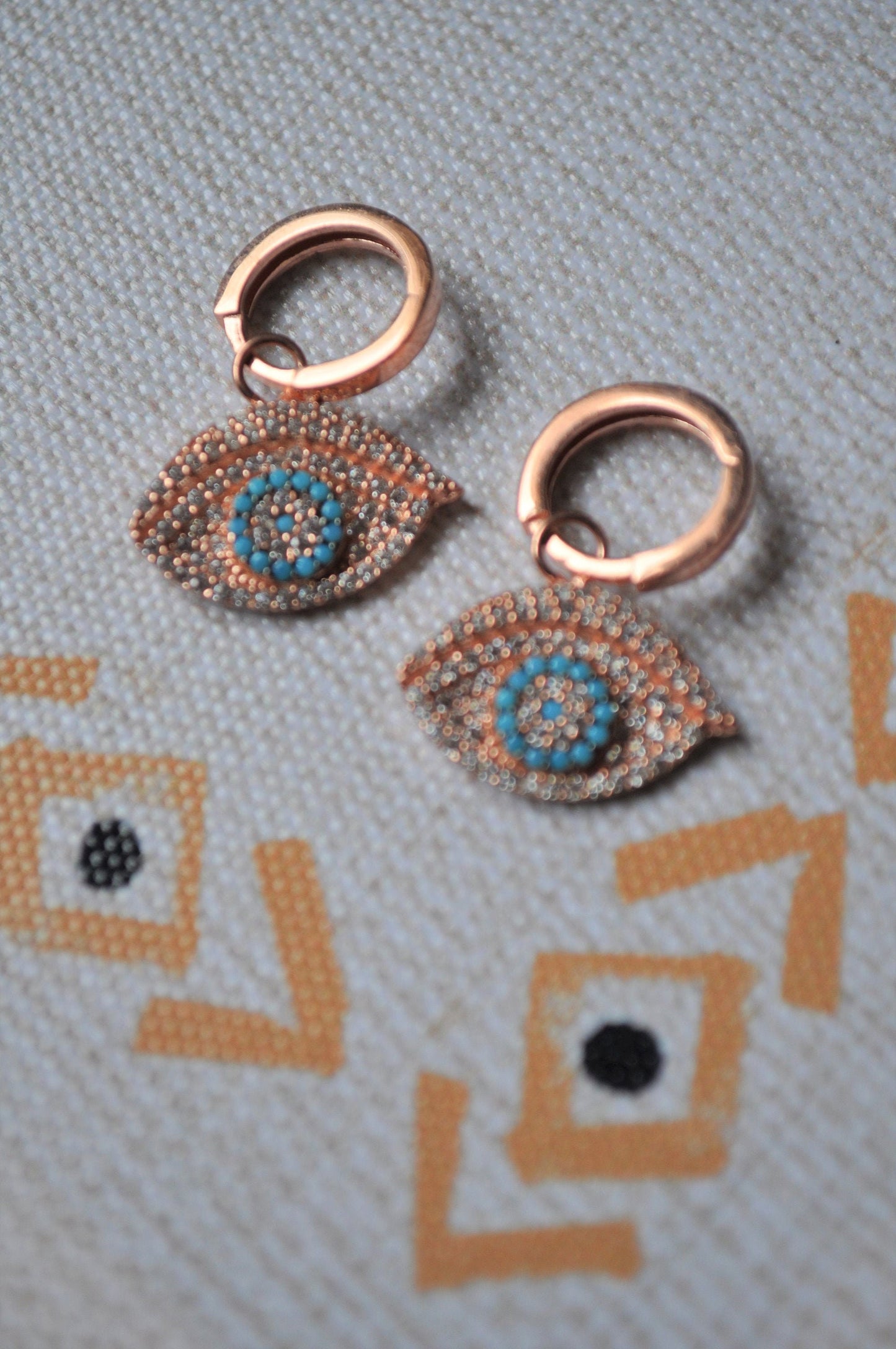 Sterling Silver Turkish Evil Eye Evil Eye Huggie Hoop Earrings