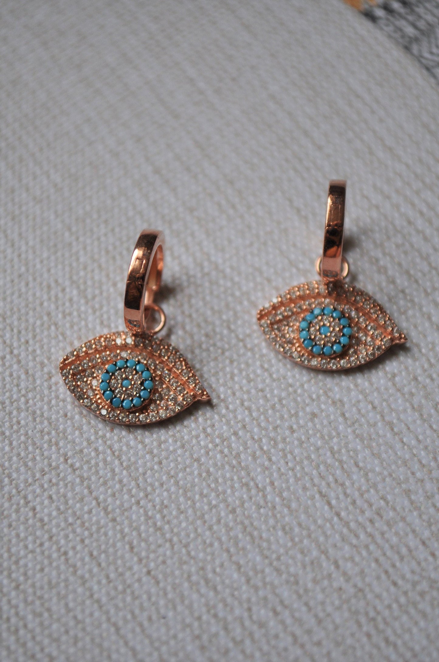 Sterling Silver Turkish Evil Eye Evil Eye Huggie Hoop Earrings