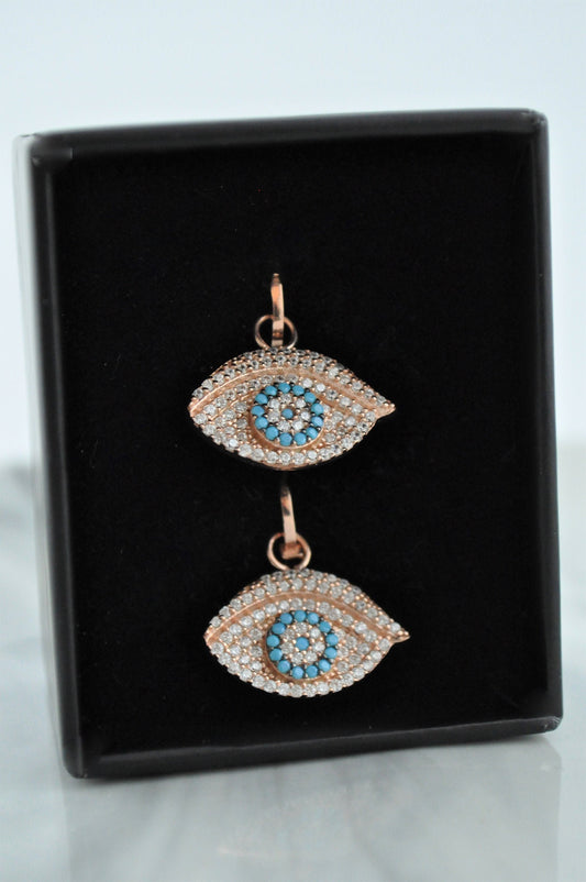 Sterling Silver Turkish Evil Eye Evil Eye Huggie Hoop Earrings