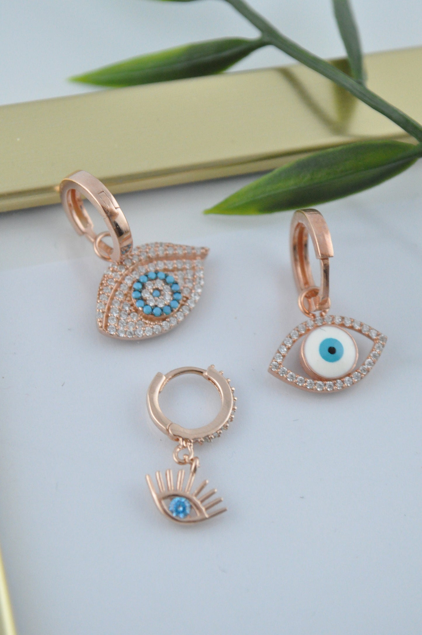 Sterling Silver Turkish Evil Eye Evil Eye Huggie Hoop Earrings
